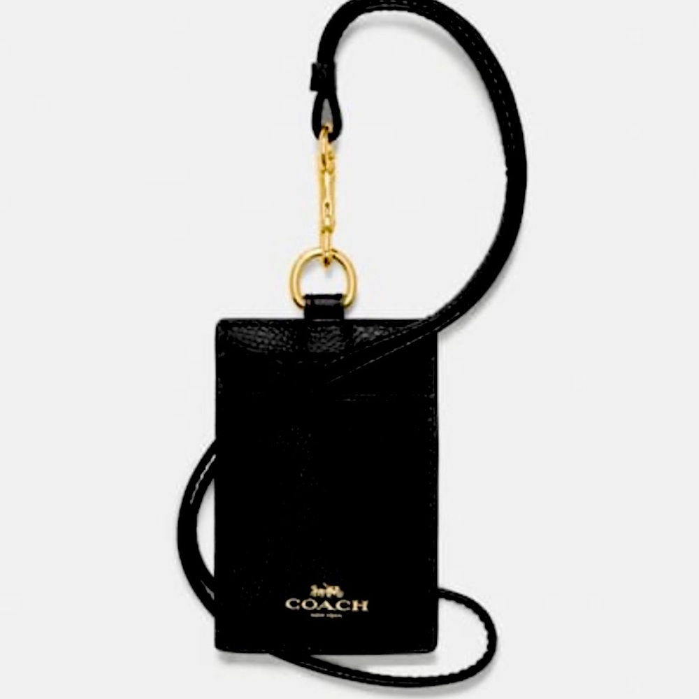 NEW! COACH Lanyard ID Card Case, Black/Gold, Grosgrain Leather, NWT, FABULOUS!